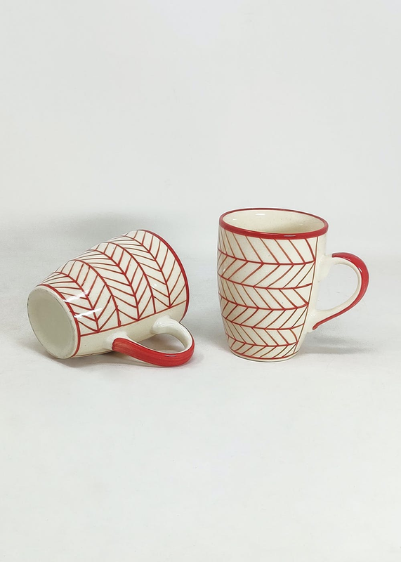 Chevron White & Red Tea/Coffee Mugs-Set Of 2