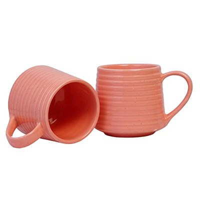 Freakway Set of 2 Ardent Coral Handcrafted Ceramic Coffee Mug Set of 4 (530 ML, Microwave Safe & Dishwasher Safe) Color-Light Green