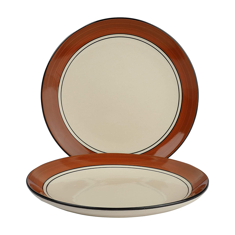 The Decor Lane Cream & Brown Plates Pair Handpainted Ceramic Dinner Plates (10 Inch, 2 Pieces, Microwave & Dishwasher Safe)