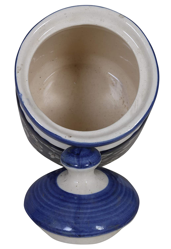 RAJ ROYAL Ceramic Corinchon Storage Jar Container with Lid - Pottery Dry Food Storage Canister Color - Blue, Cornichon Jar - Size: 11x11x12 cm, Capacity-500 Gram